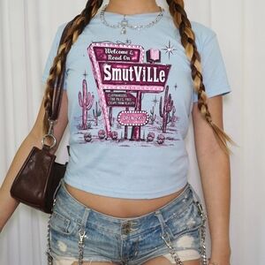 Smutville Bookish Smut Fan Reader Trendy Funny Graphic Crop Shirt